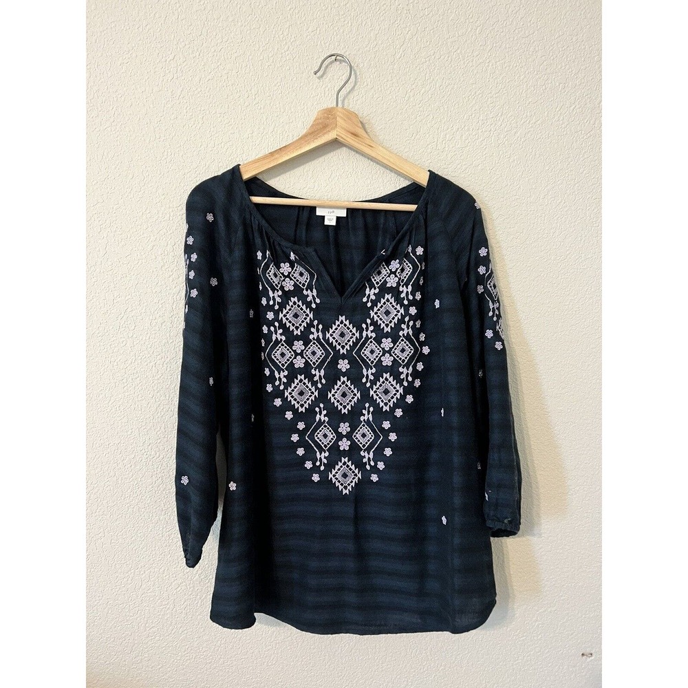 J. Jill Embroidered Striped Top Blue Purple Size Large